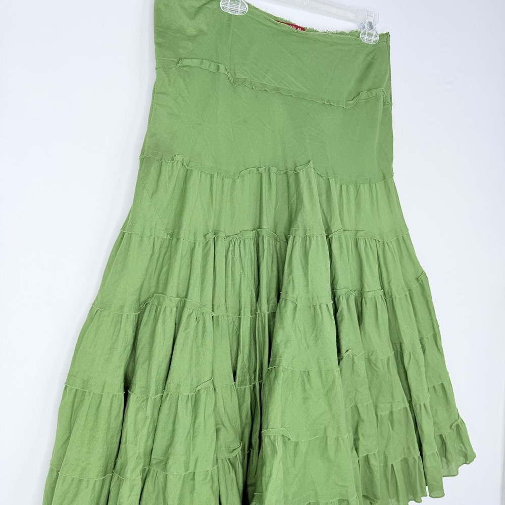Silvergate Women's Green 100% Cotton Maxi Skirt Size Large Boho Ruffle - Picture 11 of 13
